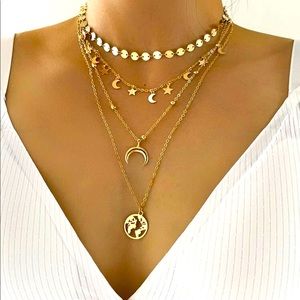 Star moon charm necklace gold